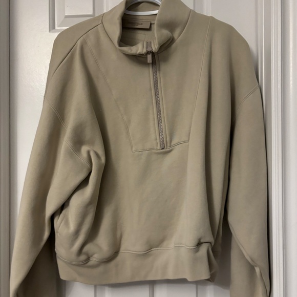 essentials fear of god fleece lined green ish grey quarter zip - Picture 2 of 3